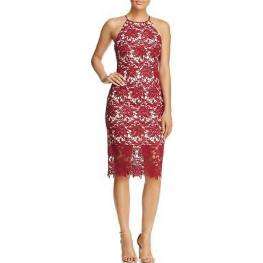 Keepsake Lace Midi red cocktail dress XS